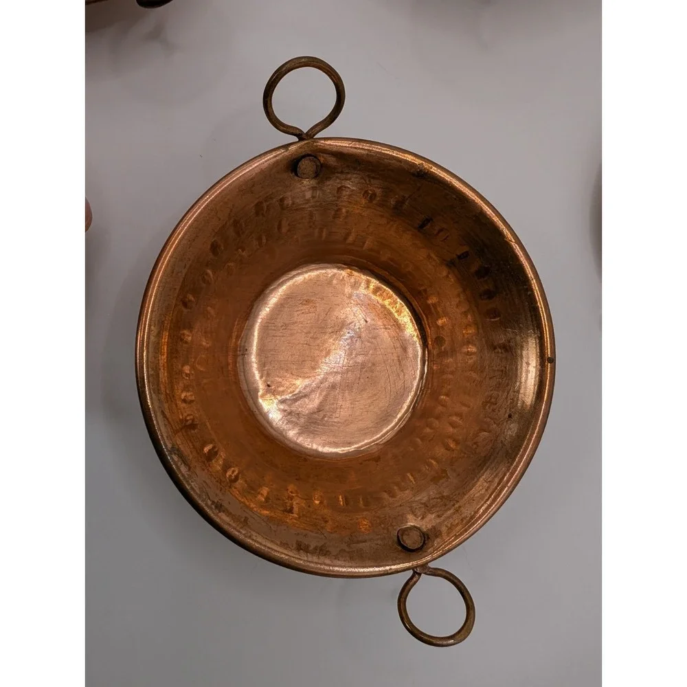 Vintage Mini Small Copper Pans Set 3 Mexican Style Cazo Pans Hammered 5 inch